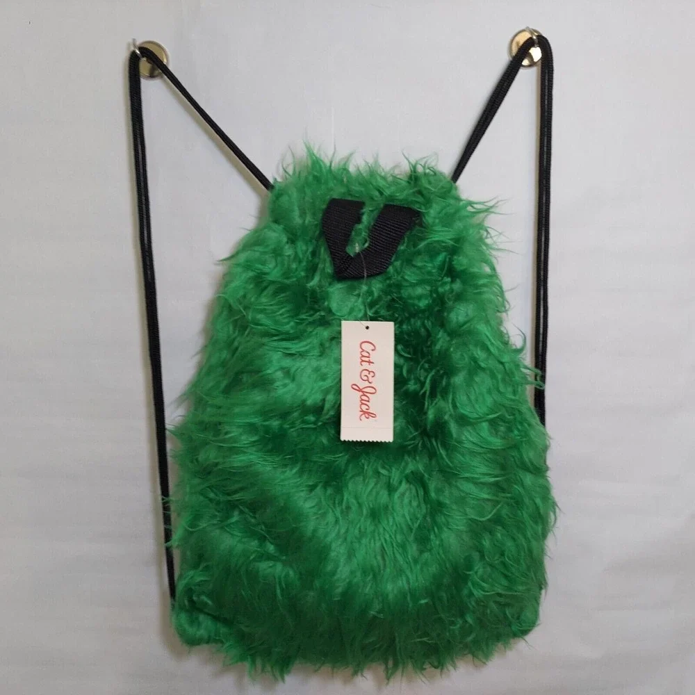 Cat & Jack Drawstring‎ Bag Halloween Monster Furry Plush Big Eyes Magnet Goth